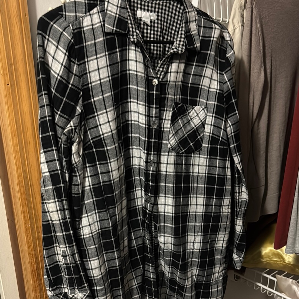 J. Jill Black and White Plaid Button Down Shirt